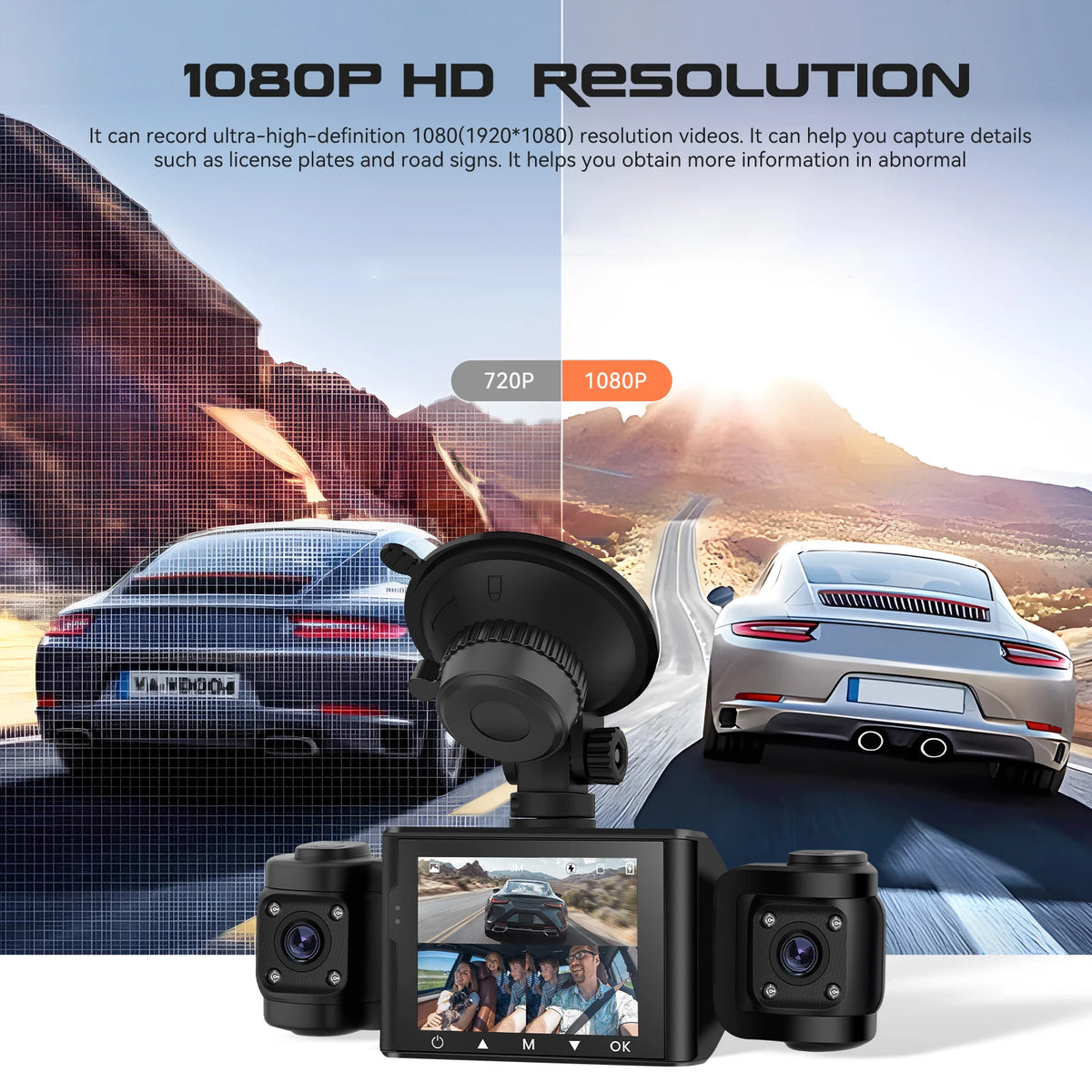 Degreat 2.4-inch 1080P Car DVR Camera Triple Record HD Car Recorder With 480P Car Left, Car Right + Motion Detection