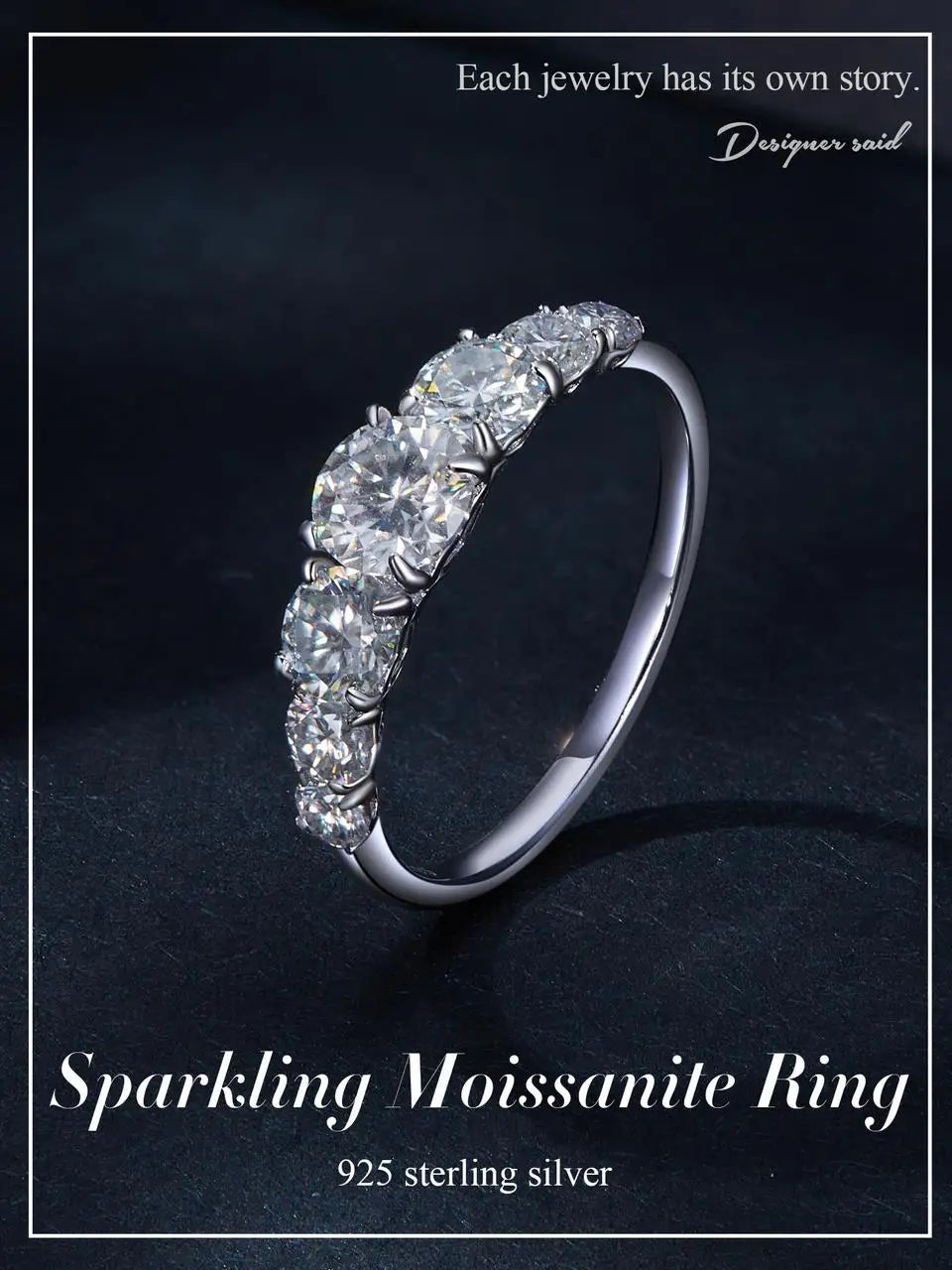 Bamoer Moissanite Ring Heart Setting D Color VVS1 EX Lab Diamond Ring 925 Sterling Silver for Women Engagement Wedding Jewelry
