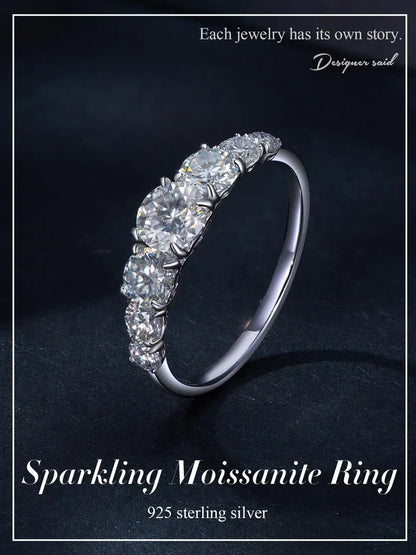 Bamoer Moissanite Ring Heart Setting D Color VVS1 EX Lab Diamond Ring 925 Sterling Silver for Women Engagement Wedding Jewelry