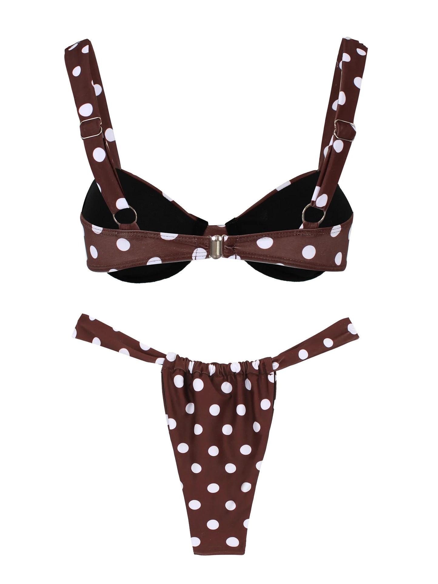 Retro Brown Dot Bikini Sexy Off Shoulder Swimwear Women High Cut Thong Biquini Set Luxury Summer Vacation Beach Bathing SuitK337