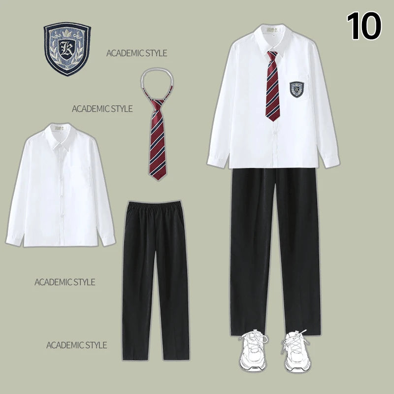 Men Women JK Uniform British Style School Uniforms Preppy Style Pleated Skirt With Bow Tie Tops Pants Chorus Poetry Cosplay