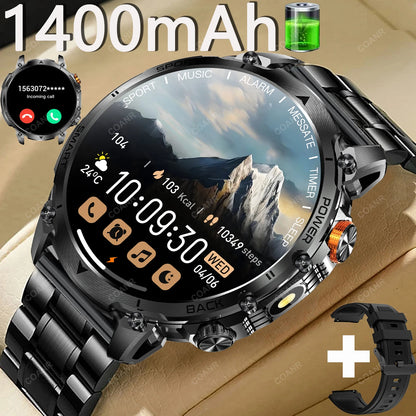 New Military Men's Outdoor Sport Smart Watch 1400mAh Battery BT Call Flashlight IP68 Waterproof 1.7' HD Large Screen Men Watch