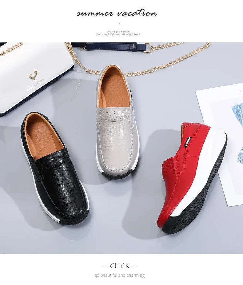 Women Flats Platform Loafers Ladies Elegant Genuine Leather Moccasins Shoes Woman Spring Round Toe Slip On Casual Women's Shoes