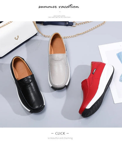 Women Flats Platform Loafers Ladies Elegant Genuine Leather Moccasins Shoes Woman Spring Round Toe Slip On Casual Women's Shoes