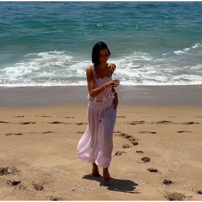 Beach Lace Hollow Out Women's Summer Pants Sets Lace Up Backless Spaghetti Strap Crop Top Loose Pleated Lantern Pant 2026 Suit