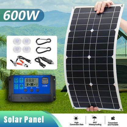 600W Solar Panel Kit 12V/18V with Controller - Portable High-Efficiency Charger for Camping RV Phone Power Station Off-Grid