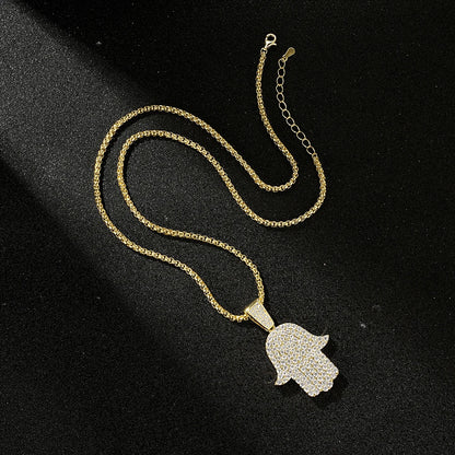 Rrjzz Full Moissanite Hip Hop Iced Out Thick 3mm Round Box Chain Palm Pendant Mens Necklace Street Style Party Fine Jewelry Gift
