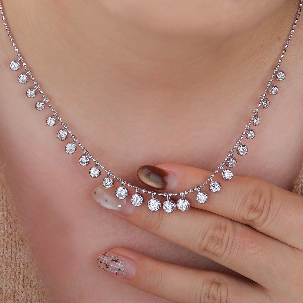 Bezel Set 4.5cttw Full Moissanite Gradient Necklace for Women Sparkling Round Bubble Diamond Neck Chain S925 Silver Jewelry Gift