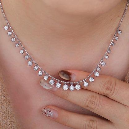 Bezel Set 4.5cttw Full Moissanite Gradient Necklace for Women Sparkling Round Bubble Diamond Neck Chain S925 Silver Jewelry Gift