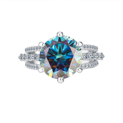 Classic Six-Claw PT950 Platinum Ring Set for Women, 5 Carat Moissanite, Sansheng Sanshi (Three Lives Three Worlds) Style