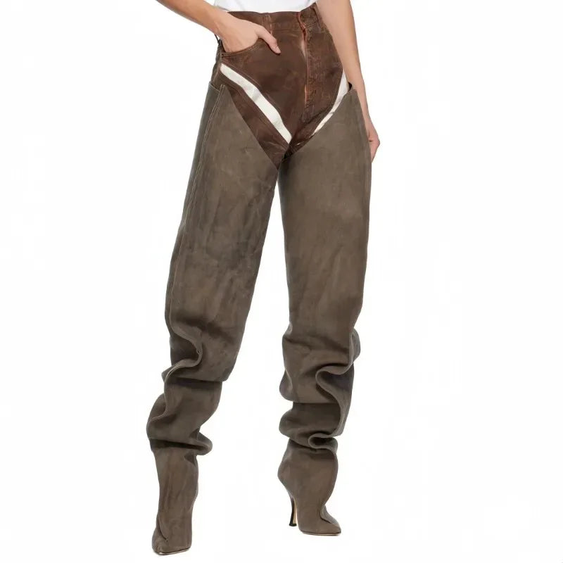 European and American Women's Sexy Over the Knee Pointed Fashion Stage Walking Shoes, Nightclub Spicy Girls' Trendy Pants and Bo