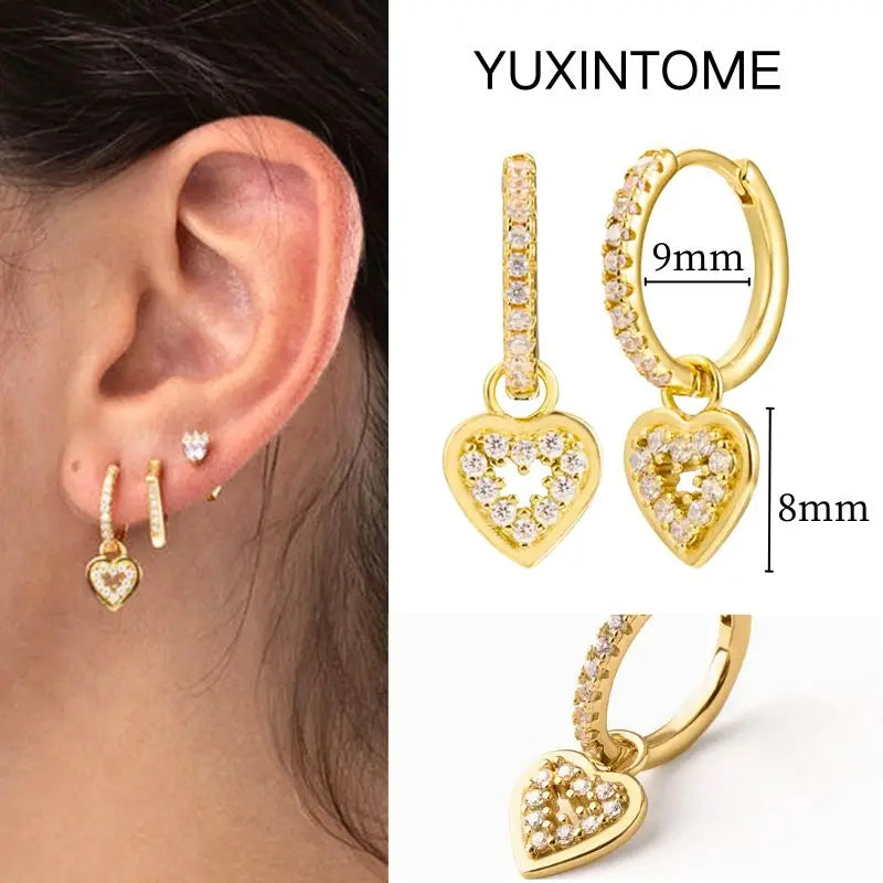 White Color Zircon Hoop Earrings 925 Sterling Silver Needle Cross/Star/Flower/Water Drop Pendant Gold Earrings Luxury Jewelry