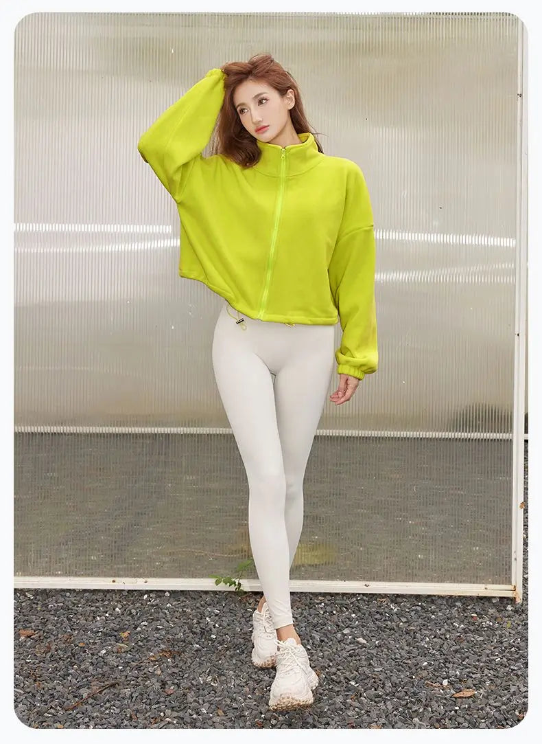 Blouse Outerwear Yoga Wear Women's Autumn/Winter Zip-up Long Sleeves Fleece-lined Warm New Casual Comfortable Minimalist Niche