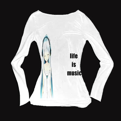 Star Girl Y2k Clothes Women Harajuku Aesthetic Clothing Long Sleeve Women's Cropped 2000s Tops Graphic T Shirts Woman T-shirts