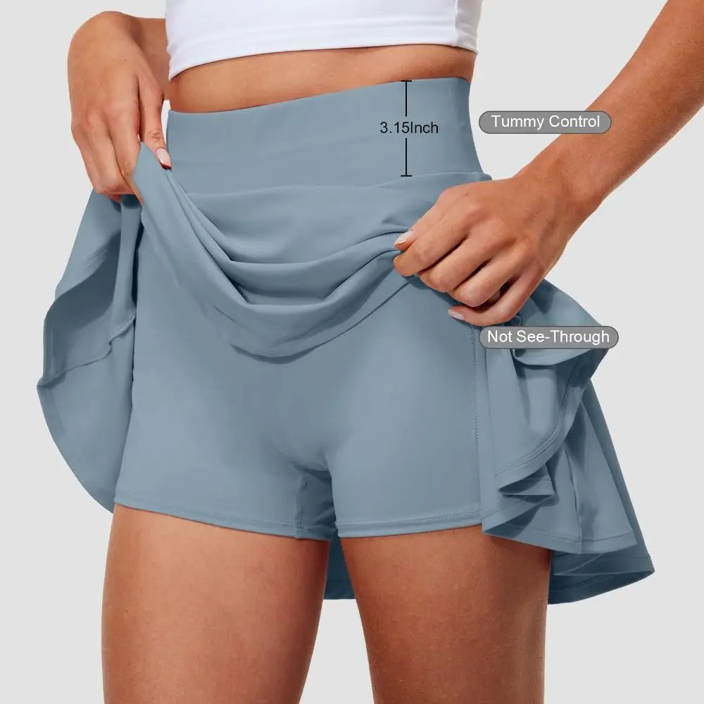 Pleated Tennis Skirts Tummy Control with Shorts Pockets Golf Skorts Moisture Wickin Crossover Style Athletic Skirts Women
