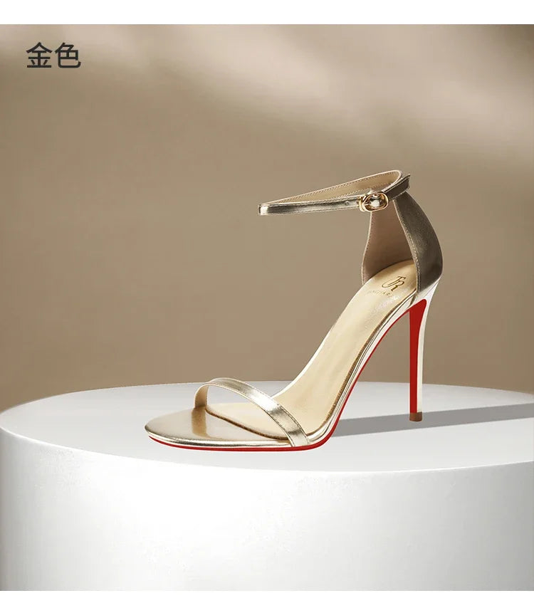 Sandals, Women's Summer New High Heels, Women's Slim Heels, Sexy and Fashionable, Golden Open Toe Straight Strap Sandals