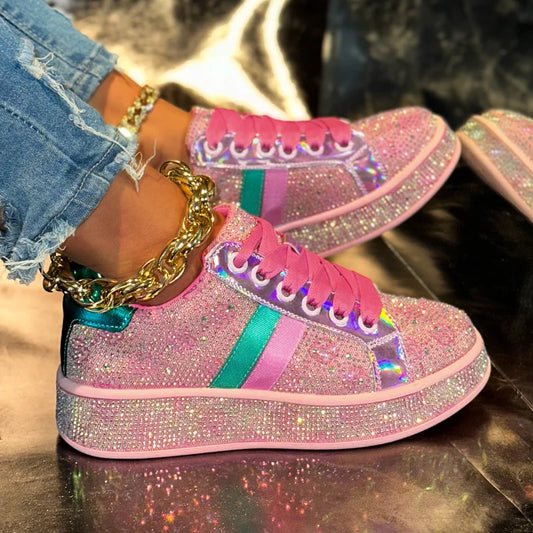 Women's Designer Shoes Women's Luxury Platform Sneakers Crystal Water Diamond Fashion Lace Up Casual Shoes Zapatillas De Deporte