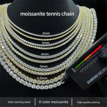 Real Moissanite Tennis Necklace Bracelet For Women Men 925 Sterling Silver 2/3/4/5mm Full Diamonds With GRA Hiphop Party Jewelry