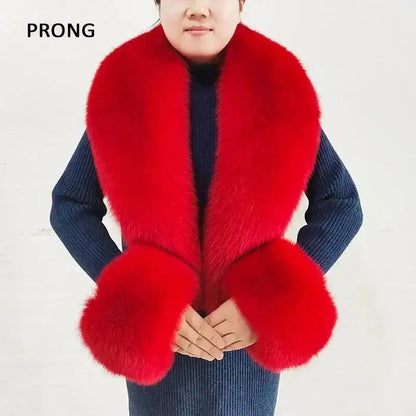 Winter Real Fox Fur Collar Cuffs Set Neck Warmer Fur Scarves Shawls Natural Fox Fur Collar Scarf Women Men Coat Warm Accessories