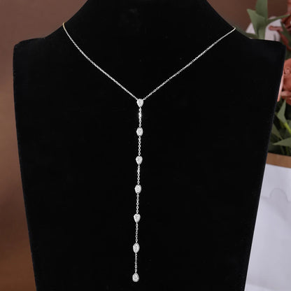 Bezel Set Long Tassel Y Shape Moissanite Necklace 925 Sterling Silver Multi Stone Necklace for Women 925 Sterling Silver Jewelry