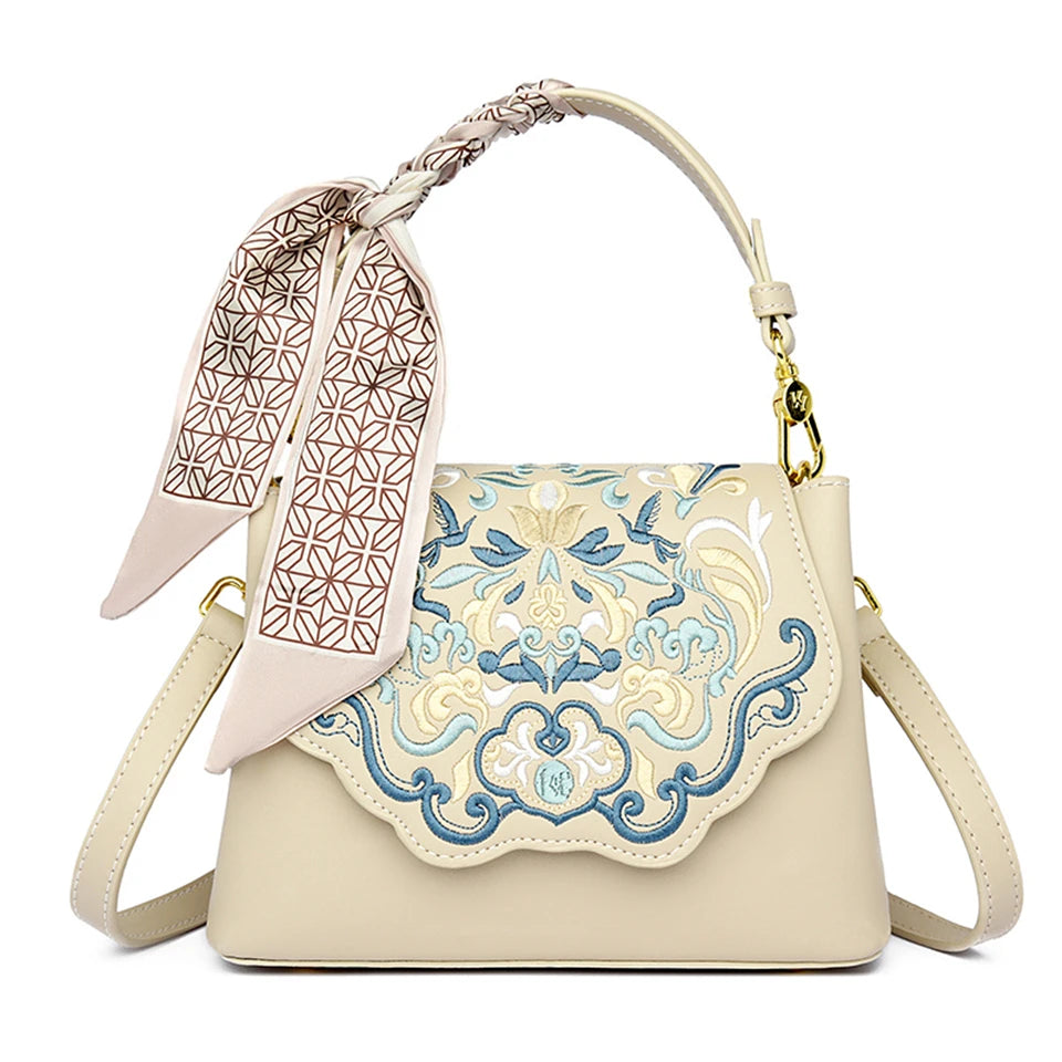 Fashion Embroidery Shoulder Bag Women Designer High Quality Leather Handbag Purse Ladies Small Crossbody Messenger Bag Female