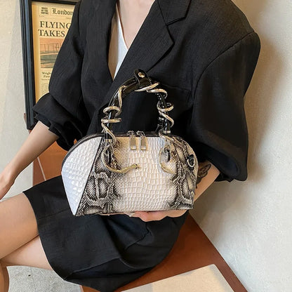 Crocodile Pattern Top-handle Shell Bag With Snake Hardware Wild Shoulder Crossbody Handbags MOODS Designer Luxury Bags For Women