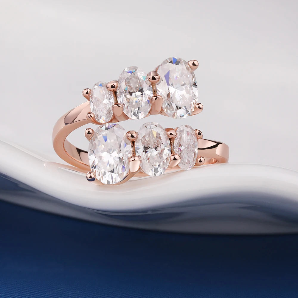 3.6cttw Oval Cut Moissanite Diamond Engagement Ring for Women 925 Sterling Silver 18K Gold Plated Wedding Bands Fine Jewelry