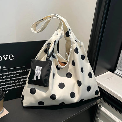 New Large Capacity Tote Handbag Polka Dot Shoulder Bag Fashion Top-Handle Bags Vintage Hobo Bucket Bag Commuting Underarm Pouch
