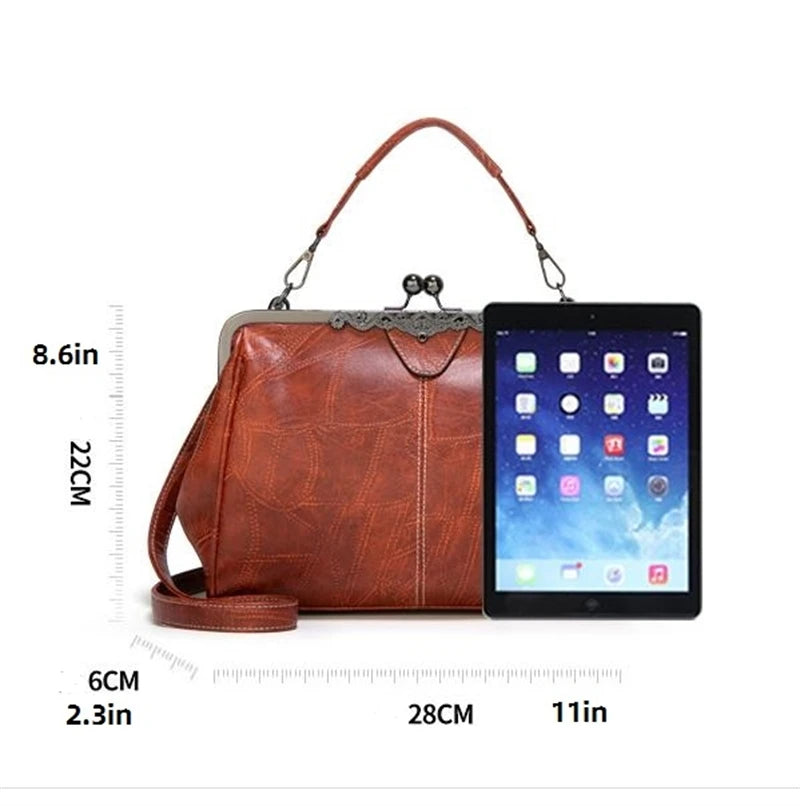 Shoulder Bags Women Retro Frame Purses Girls Crossbody Messenger Bag Small Handbags for Phone Party Faux Oil Leather Clip Bag