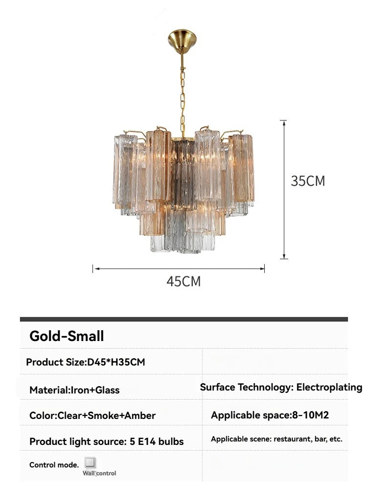 Round Murano Glass Ceiling Chandelier For Dining Living Room Bedroom Foyer Amber Glass Crystal Tube Hanging Chandelier Lights