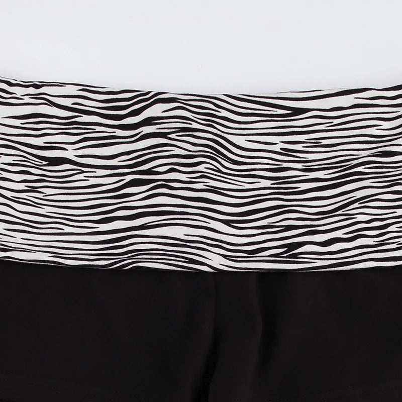SUCHCUTE  Casual Zebra Print Elastic Shorts Female Skinny Low-waisted Mini Short Y2K Harajuku Slim Bottoms Summer Homewear 2025