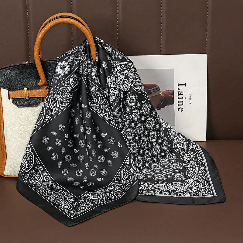 70Cm Square Paisley Printed Women Scarf Silk Satin Scarves Shawl Designer Headband Hijab Bandana Wrap Bufanda