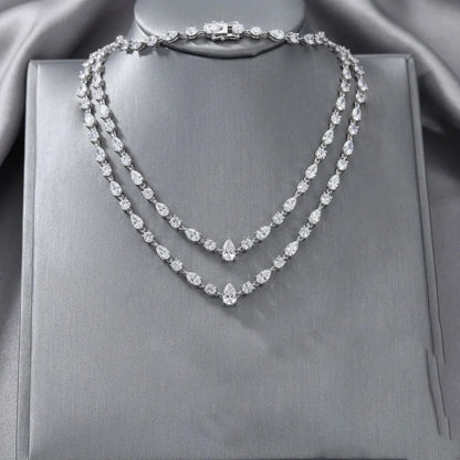 Double Layer Pear Cut Moissanite Tennis Necklace S925 Silver GRA Certified Elegant Bridal Wedding Jewelry for Women