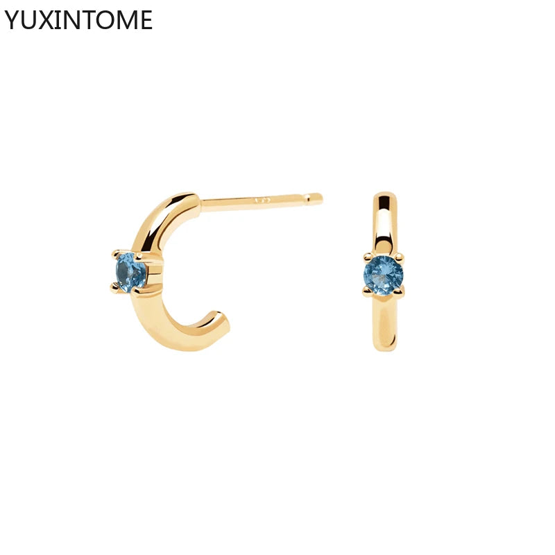 925 Sterling Silver Needle Light Blue Zircon Stud Earrings for Women Fashion Blue Enamel Pendant Earrings Luxury Jewelry Gifts