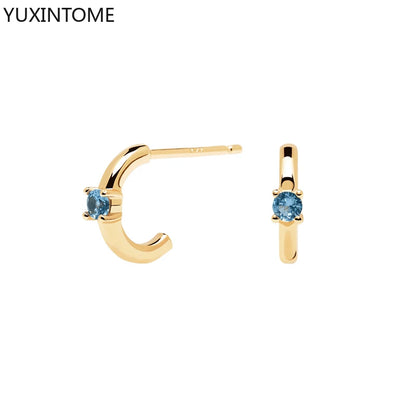 925 Sterling Silver Needle Light Blue Zircon Stud Earrings for Women Fashion Blue Enamel Pendant Earrings Luxury Jewelry Gifts