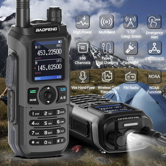 Baofeng UV-21 Pro Walkie Talkie V2 Multi-band Wireless Copy Frequency Waterproof Long Range Type-C Two Way Radio For Camping