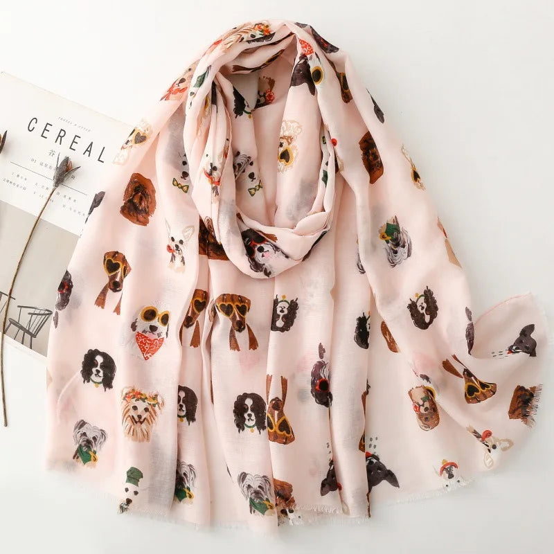 Cozy Dachshund Dog Cat Pattern Viscose Shawl for Women - 180x90Cm Fringe Detail Breathable Thin Wrap Scarves Autumn/Winter Snood