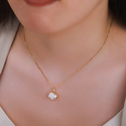 Bezel Set 2-4Carat East West Oval Cut Moissanite Pendant Necklace for Women S925 Silver 18k Gold Plated Neck Chain Jewelry Gift