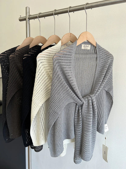 Knitted Hollow T-shaped Shawl for Women 2026 Summer New Thin with Wool Knot Decoration Sun-protective Vest on The Shoulders