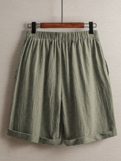 Summer women's thin five-point pants, wide-leg casual straight-leg high-waisted women's pants, fashionable outdoor sports pants