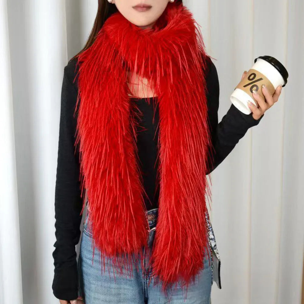 Fashion  Long Strip Scarf Thick Fluffy Imitation Mink Fur Y2K Girl Scarf Luxury Classic Soft Shawl Ladies Tassels Scarf