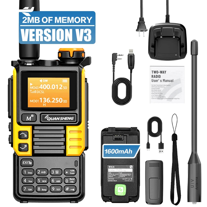 QUANSHENG UV-K5(99) V3 Walkie Talkie 2MB Memory 50-600MHz Air Band RX 5W Two Way Radio Type-C Wireless Copy Custom Firmware