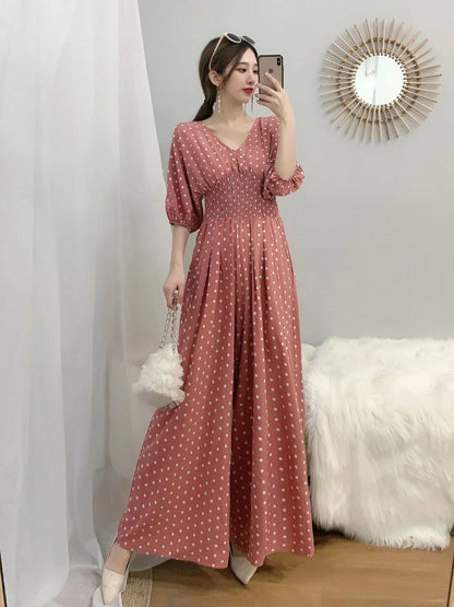 Jumpsuit Women Summer New Temperament Polka Dot V-neck High Waist Casual Wide Leg Jumpsuit Elegant Party One Piece Jumpsuits