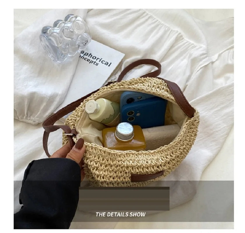 Ladies Fashion Summer Straw Crossbody Bag Women Beach Holiday Shopping Woven Shoulder Handbag Messenger Purses For Women Bags