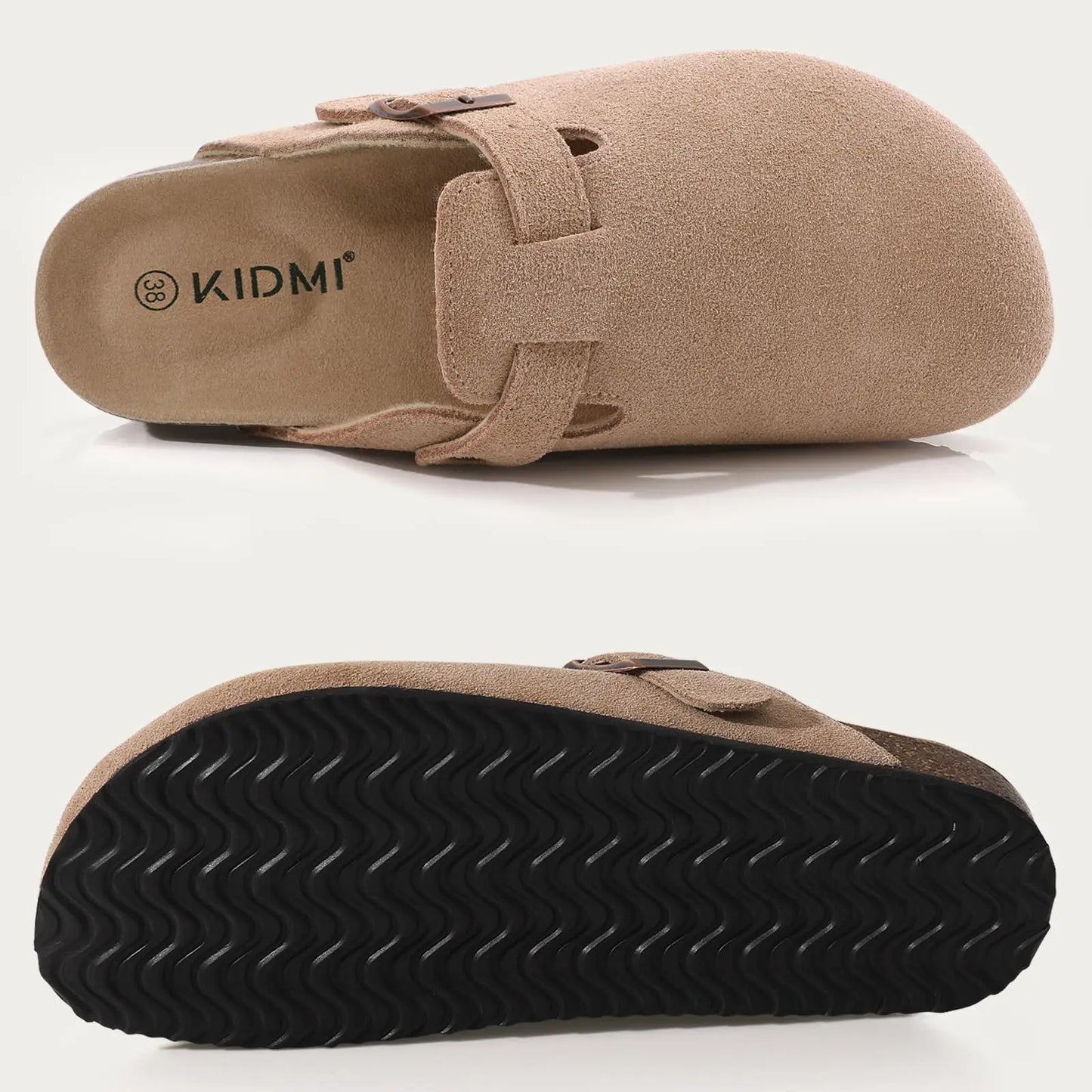Litfun New Fashion Women's Clogs with Adjustable Strap Cork Footbed Leather Mules with Arch Support Unisex Outdoor Potato Shoes