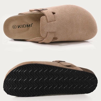 Litfun New Fashion Women's Clogs with Adjustable Strap Cork Footbed Leather Mules with Arch Support Unisex Outdoor Potato Shoes