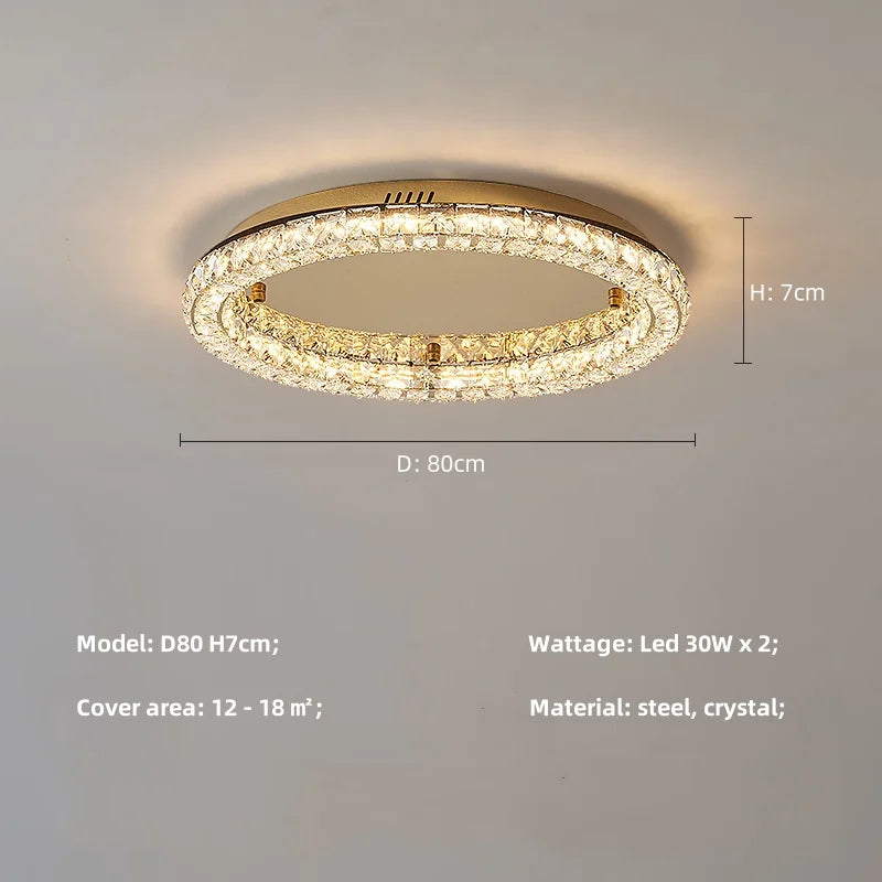 Modern Luxury Led Dimmable Chandelier Foyer Crystal Ceiling Lights Lustre Indoor Light Lamparas Round Steel Led Luminarias