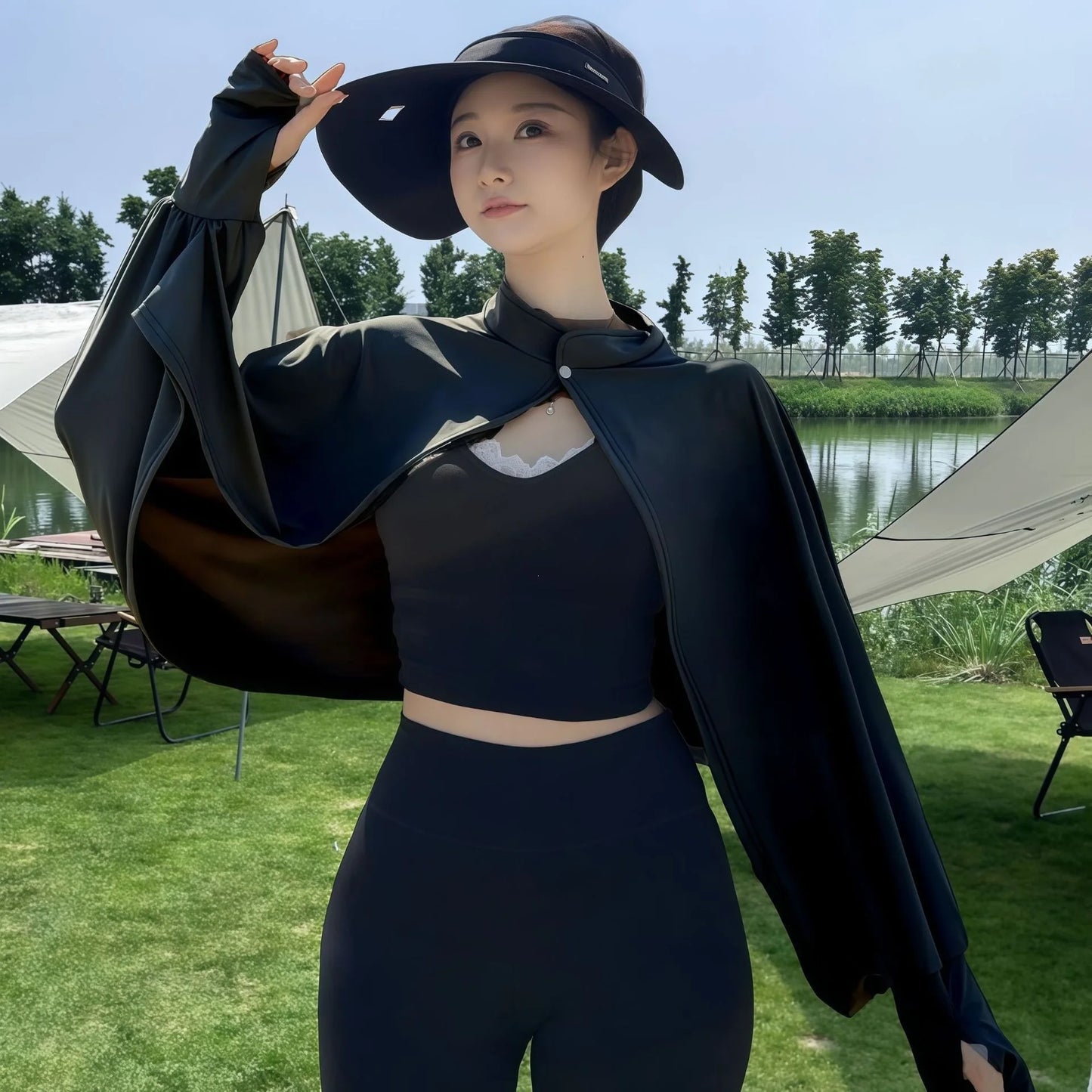Shawl Wrap Women Driving Sun Protection Cape Upf50 + Cooling Cycling Outdoor UV Cover up Breathable Long Sleeve Stand Collar
