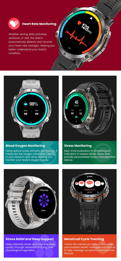 2026 New Military TANK X3 1000mAh Battery Smart Watch Men 10ATM Waterproof Swim GPS Path 1.75" AMOLED HD Call Sports Smartwatch