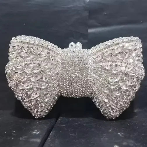 XIYUAN Silver White Rhinestone Evening Bag Muti-color Bow Diamond Clutches Wedding Party Purse Female Luxury Bridal Handbag Gift